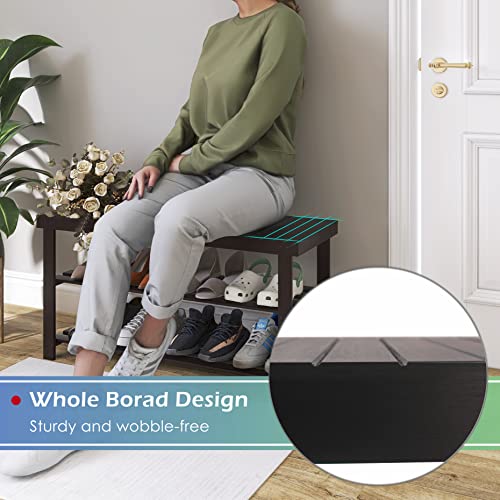SMIBUY Sturdy Bamboo Shoe Rack Bench, 3-Tier Shoe Organizer, Storage Shelf for Entryway Hallway Bathroom Living Room (Dark Brown) - color: Dark Brown