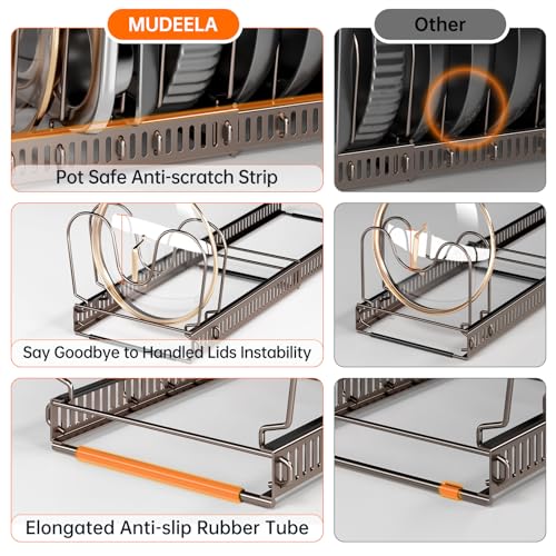 MUDEELA Pots and Pans Organizer under Cabinet, Expandable Pan Lids Organizers inside Cabinet with 12 Adjustable Dividers, Kitchen Storage Organization Pot Holder Cookie Sheet, Cutting Board Organizer - style: 12 Dividers-Bronze
