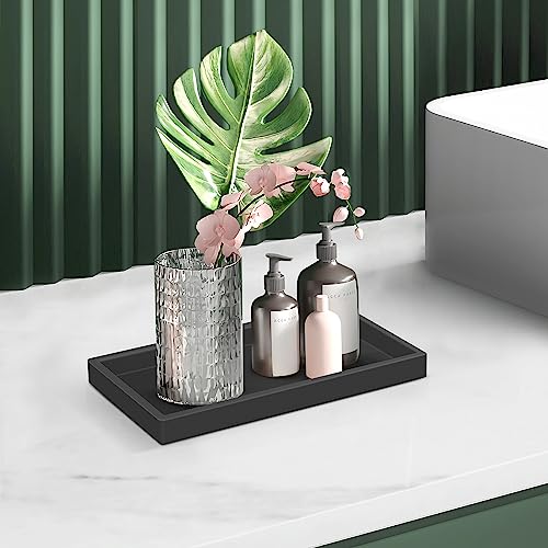 Silicone Bathroom Tray,Shatterproof Small Black Bathroom Tray,High-Grade Silicone Durable Vanity Trays for Bathroom Soap Dispenser Tray Toilet Tank Tray-7.8 * 3.9 in - color: Black, size: Small-7.8*3.9 in