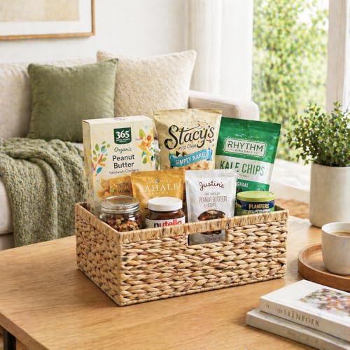 Jumbo Wicker Basket, Rectangular Wicker Baskets for Storage, Water Hyacinth Extra Large Storage Baskets, Shelf Basket with Built-in Handles-1 Pack - size: 16 ½"L x 13"W x 7 ½"H