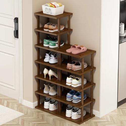 AFOORD Vertical Shoe Rack-Tall Narrow Shoe Rack Organizer for Small Spaces,12Tier Bamboo Shoen Shelf for Entryway,Closet,Corner,Doorway,Skinny Shoe Shelf Space Saving Shoe storage,Free Stackable DIY - color: Brown, size: 12-tier