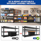 REIBII 55" W Garage Shelving Unit, 5-Tier Adjustable Rivet Metal Shelves, 2800 LBS Industrial Steel Storage Shelves with Reinforced Mesh, for Warehouse Basement Pantry, Shed, Black, 72" H x 17.7" D - size: 55"Wx17"D x 72"H