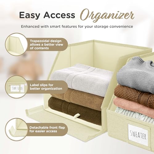 VIVIDECOR Open Front Trapezoid Closet Bins 12x12x10 – Closet Shelf Organizer for Folded Clothes, Easy Access Fabric Storage Baskets – Light Beige, 3 Pack - color: Light Beige