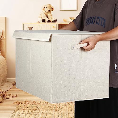 popoly 122L Large Toy Box Chest with Lid, Foldable Toy Storage Organizer Bin Boxes with Removable Divider for Kids, Boys, Girls, Nursery, Playroom, 26"x17" x17" (Linen Beige) - color: Extra Large Beige