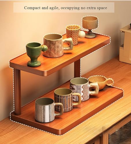 Wood 2-Tier Wooden Spice Rack for Cabinet ，cup shelf organizer kitchen，Kitchen Counter Shelf for Tea Coffee Bar Accessories,Matcha Stand, Cup Display, Condiment Storage Rack