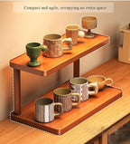 Wood 2-Tier Wooden Spice Rack for Cabinet ，cup shelf organizer kitchen，Kitchen Counter Shelf for Tea Coffee Bar Accessories,Matcha Stand, Cup Display, Condiment Storage Rack