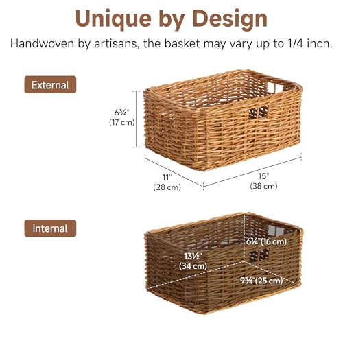 StorageWorks Pantry Baskets, Willow Storage Baskets for Organizing, Shelves, Pantry Organizers and Storage, Brown, 15"L x 11"W x 6 ¾"H - color: Willow(Light Brown), size: 15"L x 11"W x 6 ¾"H