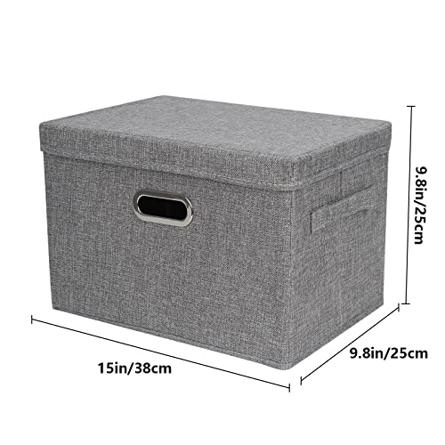 DAYARD Foldable Storage Boxes with Lids Linen Fabric Stackable Storage Bins Organizer Containers Baskets Cube with Cover for Closet Office Nursery, Grey (15 x 10 x 10) - color: Grey, size: Medium