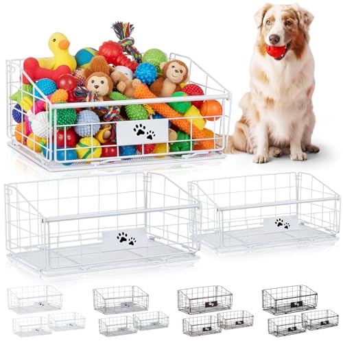 Mimorou 3 Pack Metal Dog Toy Baskets Multi-sized Foldable Dog Toy Bins Box Storage Container Organizer for Living Room Area Decorative Pet Accessories Coat Clothing Storage Holder Baskets(White) - color: White