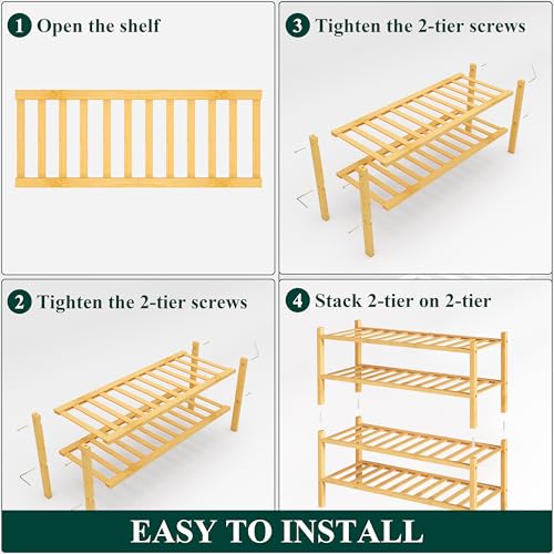 Smiry Shoe Rack, 4 Tier Thick Bamboo Shoe Organizer, Stackable Free Standing Wooden Shoe Storage Shelf for Closet, Entryway, Front Door Entrance, Natural - color: Natural, size: 26.80" Wide - 4 Tier - Thicker
