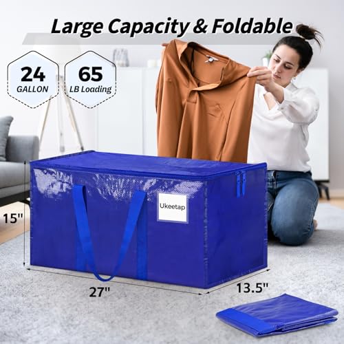 8 Pack Extra Large Heavy Duty Moving Bags, Blue Storage Bins with Lids, Reinforced Handles & Heavy-Duty Zippers Moving Boxes Storage Bags Totes for Clothes Packing, Dorms, College Supplies, Blue - color: Blue, size: 8 Pack