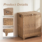Laundry Hamper with Lid, 190L Large Laundry Basket 3 Section with 6 Removable Liner Bags & 3 Mesh Laundry Bags, Handwoven Rattan Clothes Hamper with Heightened Feet, No Install Needed, Natural - color: Natural