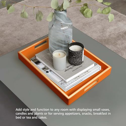 SANZIE Leather Tray Desktop Storage Organizer Premium Serving Trays Decorative Tray Valet Tray for Sundries Cosmetics Phone Wallet Cutlery (Orange Holder) - color: Orange Holder