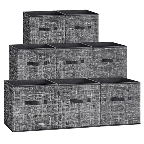 SONGMICS Storage Cubes, 11.8 x 11.8 x 11.8 Inches Non-Woven Fabric Bins with Double Handles, Set of 8, Closet Organizers for Shelves, Foldable, for Clothes, Ink Black UROB830B01 - color: Ink Black, size: 8 Pack (11.8"L x 11.8"W x 11.8"H)