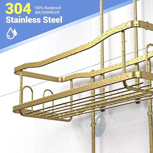 Aitatty Hanging Shower Caddy Bathroom Organizer: Rustproof Shower Shelf Racks Over Shower Head - No Drilling Inside Bath Shower Rack Shelves Over Showerhead for Shampoo with Soap Holder Gold - color: Gold