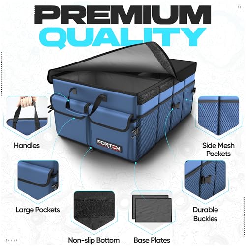 FORTEM Trunk Organizer For SUV Car Trunk Organizer, Foldable Storage, Car Accessories for Women Men, Collapsible Bag, Perfect Christmas Gifts, 600D Oxford, Non Slip Bottom, Straps, Soft Cover (65L) - color: Blue, size: Large (65L)