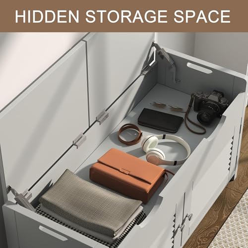 ChooChoo Shoe Storage Bench with Lift Top Storage, Entryway Bench with 2 Cushioned Seats, 3 Compartments, Adjustable Shelf, Shoe Cabinet for Entryway, Bedroom, Living Room, Grey - color: Grey, size: 13.78"D x 29.53"W x 19.69"H
