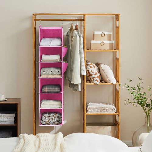YOUDENOVA Hanging Closet Organizer and Storage, 6-Shelf Closet Hanging Storage Shelves, Light Pink - color: Light Pink
