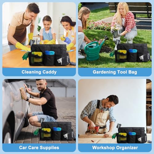 Large Wearable Cleaning Caddy Bags, Cleaning Supplies Organizer with Detachable Divider & Adjustable Shoulder Straps for Housekeepers & Cleaners, 14 inch Black Tool Bag - color: Black