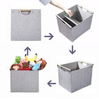 HOONEX Large Foldable Storage Bins, Linen Fabric, 2 Pack, with Wooden Carry Handles and Sturdy Heavy Cardboard, for Home, Office, Car, Nursery, Light Grey - color: Light Grey
