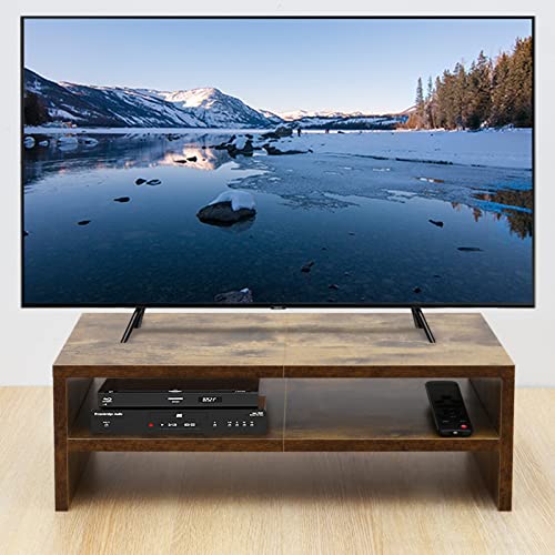 TEAMIX 2 Tier Wooden Monitor Riser Stand, Desktop Stand with storage for Laptop/PC/Printer/Keyboard, TV Stand Shelf Home Office Desk Accessories - color: Brown