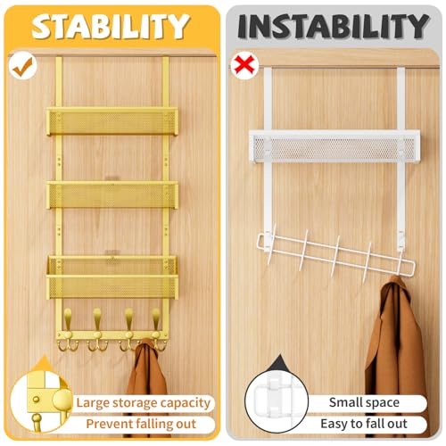 Kaiferty Over The Door Hooks Organizer, Coat Rack Over The Door Storage Hanger Towel Rack, Back of Door Storage Organizer for Bathroom,Bedroom,Kitchen,Office (Gold, 4-Tier) - color: Gold, size: 4-Tier