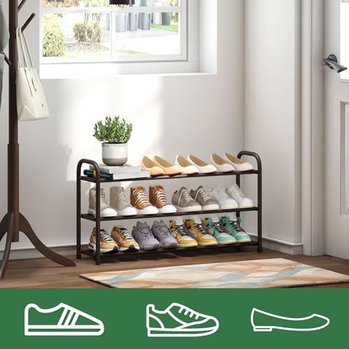 kiplant Expandable Shoe Rack for Closet, 3-Tier Shoe Organizer for Closet, Metal Adjustable Black Shoe Shelf Storage Organizer, Free Standing Shoe Rack for Entryway - color: Brown, size: 3-Tier_Long