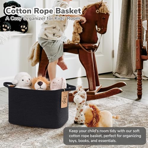 Goodpick Black Storage Basket for Shelves, Woven Baskets for Storage, Toy Baskets Storage Kids, Towel Basket with Handles for Living Room, Bathroom, 13 x 10 x 9 Inches - color: Black, size: 13"L x 10"W x 9"H