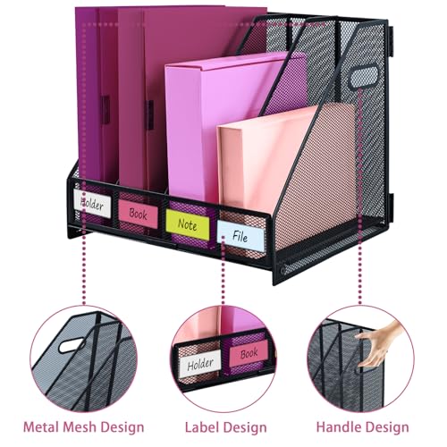 Desk Organizers, Metal Magazine File Holder with 4 Vertical Compartments Rack Binder File Organizer for Office Supplies, Home Workspace - Black - color: Black, size: 4 Compartments