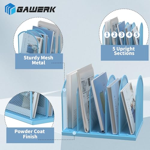 Gawerk 5-Section Vertical Desktop Organizer, 5-Section Mesh File Folder Stand Sorter for Office Home Classroom Organization (1, Blue) - color: Blue