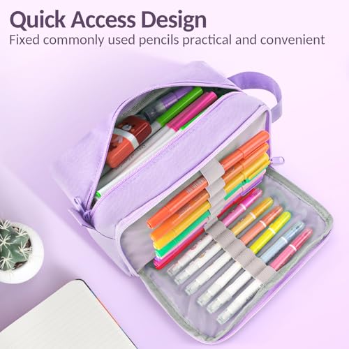 Sooez Original High Capacity Pencil Case, Big Pencil Bag Pouch Box Organizer Pen Case, Aesthetic Supply for Girls Adults, Portable Journaling Supplies with Easy Grip Handle & Loop, Purple - color: Light Purple