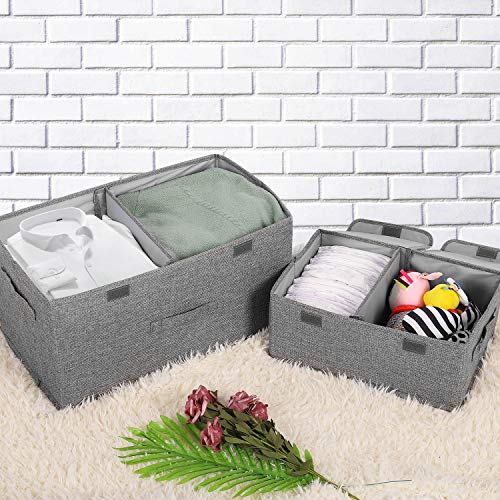 2 Pack Storage Boxes with Lids and Handles, Collapsible Linen Storage Bins Organizer Containers Baskets Cube with Removable Divider for Home Bedroom Closet Office (Coffee, Small) - color: Coffee, size: Small