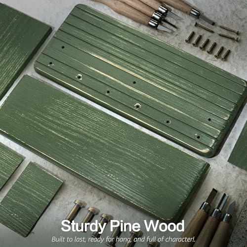 Rebee Vision Pine Wooden Key Holder Wall Mount for Home Decor – Decorative Key Holder for Wall with 6 Hooks & Floating Shelf – Rustic Organizer for Room Decor Aesthetic (Green) - color: Green, size: Medium-11inch