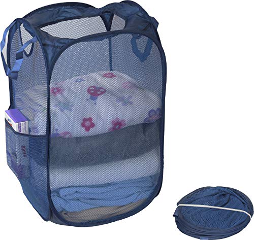 Simple Houseware Mesh Pop-Up Laundry Hamper Basket with Side Pocket, Dark Blue - 2 Pack - color: Dark Blue, size: 2 Pack