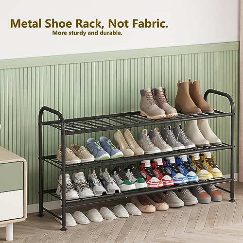 LINZINAR Shoe Rack 3 Tier Long Metal Shoe Organizer for Closet Entryway Black - color: Black, size: 3-Tier