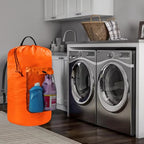 Laundry Bag with Shoulder Straps and Mesh Pocket Laundry Backpack Large Portable Laundry Hamper for College Laundromat Apartment - color: Orange