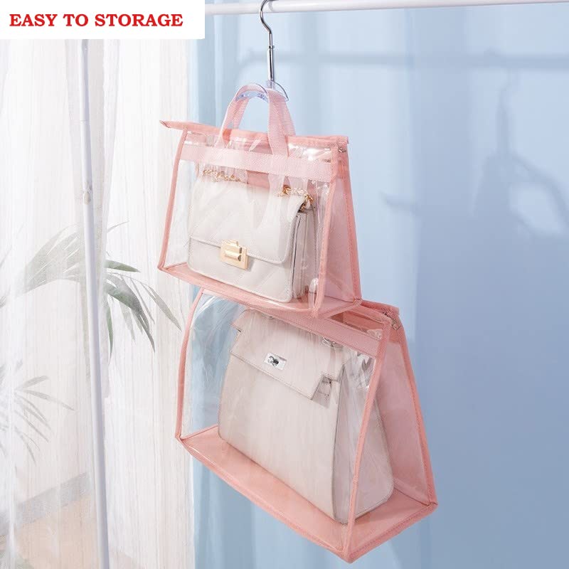 CINPIUK Handbag Dust Bags Clear Purse Storage Organizer for Closet Small to Extra Large Handbags Dust Free Bags Hanging Zipper Storage Bag with Hooks, (Pink, 4 Sizes-4PCS) - color: Pink, size: 4 Sizes-4PCS