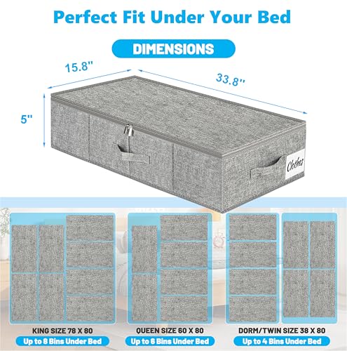 Under Bed Storage Container Bins 2 Pack, 5 Inch Thin Low Profile Underbed Clothes Storage Organizer for Dorm & Home, Use for Blanket and Toy Storage Box W/ Sturdy Bottom/Sides, Foldable Thick Fabric - color: Grey-2 Pack, size: 5in-Thin