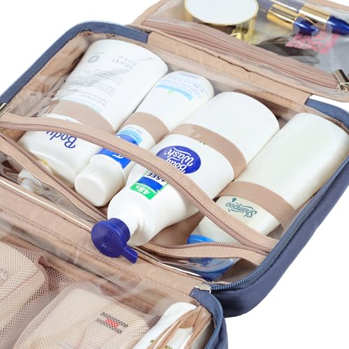 NISHEL Travel Toiletry Bag for Women, Makeup Essentials Organizer, Hanging Case for Accessories, Cosmetics, Large Size, Aegean-Blue - color: Aegean-Blue, size: Large