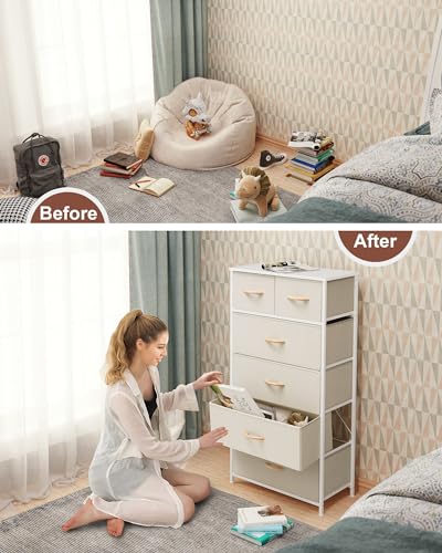 Crestlive Products Dresser for Bedroom Tall Skinny Dresser Storage Tower - Sturdy Steel Frame, Wood Top, Fabric Bins, Wood Handles - Organizer Unit for Entryway, Hallway, Closets - 6 Drawers (Beige) - color: Beige, style: 6 Drawers