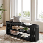 Tribesigns 47.2" Wooden Entryway Bench with 2-Tier Shoe Storage, Farmhouse Dining Bench with Adjustable Foot Pads, End of Bed Stool for Bedroom, Hallway, Living Room, Dining Room, Black - color: Black