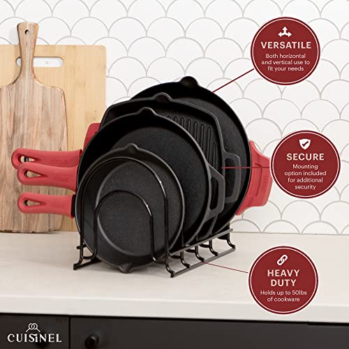 Cuisinel Pots and Pans Organizer - 15" Heavy Duty Skillet Rack - 2 Pack - Kitchen Counter/Cabinet Organization Storage - Holder for Cookie Sheet, Cutting Board, Cast Iron Cookware, Dish, Lid Stand - color: Black, size: 15" - 2-Pack