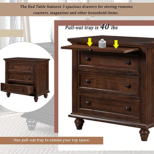 Modern Storage Wood Cabinet with 3-Drawer, Sofa Table Console Table End Table with Pull Out Tray, Accent Table Furniture for Entryway Living Room Bedroom, Fully Assembly Bedside Table (Brown) - color: Brown