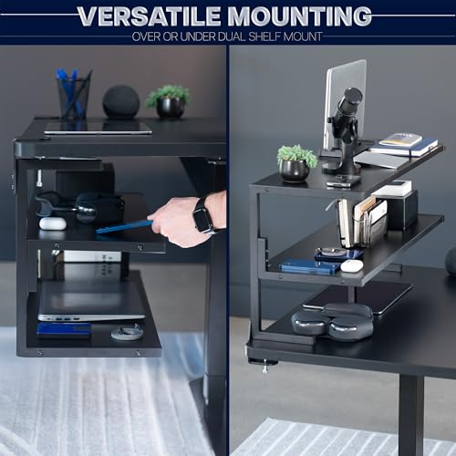 VIVO Clamp-on 30 inch Above or Below Desk 2-Tier Shelving Unit for Table Accessories, Gaming Devices, and More, Storage Tray, Desktop Organizer, Black, STAND-SHELF30C