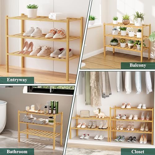 Smiry Shoe Rack, 5 Tier Small Bamboo Shoe Organizer, Stackable Free Standing Wooden Shoe Storage Shelf for Closet, Entryway, Front Door Entrance, Natural - color: Natural, size: 17.32" Wide - 5 Tier - Regular