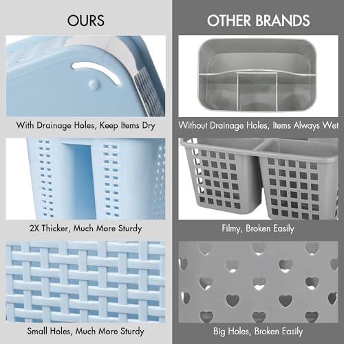 Tiawudi Portable Shower Caddy, Caddy Organizer with Handle, Plastic Shower Basket Hold Soap, Shampoo, Hair Supplies and Beauty Products, Cleaning Supplies Organizer for Home, Dorm, Shelf and Cabinet - color: Light Blue