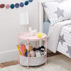 Amazon Basics Round End Table with Storage Bin, Easy Assembly, Bedroom Accent Table, 17.7"D x 17.7"W x 18.9"H, Dusty Pink | Side Table, with Cloth Basket, Storage - color: Dusty Pink