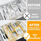 SpaceAid Bamboo Drawer Dividers with Inserts and Labels, Kitchen Adjustable Drawer Organizers, Expandable Organization for Home, Office, Dressers and Bathroom, 6 Dividers with 12 Inserts (17-22 in) - size: 17-22 inch
