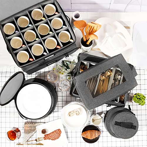 HOMELUX THEORY Wine Glass Storage Box with Dividers, Hard Shell China Storage Containers, Heavy Duty Glassware Storage Box & Stemware Storage Container with Lid, Thick Surface, and Sturdy Handle - color: Dark Gray, size: 9. Glass Stemware Storage