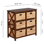 eHemco 3 Tier X-Side End Storage Cabinet with 6 Wicker Baskets, Walnut - color: Walnut, size: 15.5"D x 29.3"W x 30"H (6 Drawers)